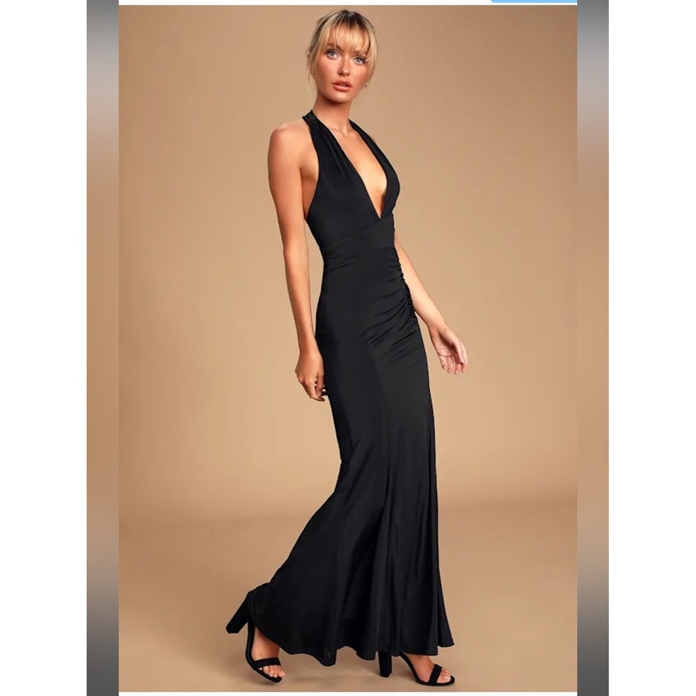 Lulus Tenth Avenue Black Ruched Halter Maxi Dress Small Mermaid Gown
